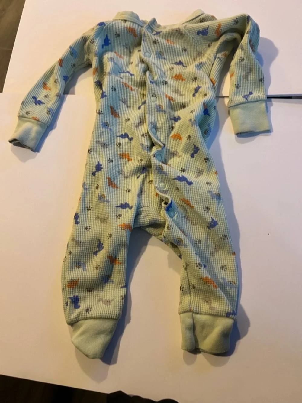 Carter's Light Green Dino Waffle-Knit One-Piece bodysuit - size 12 Months